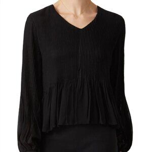 Ecru Designs Black Ruched Chiffon V-Neck Blouse | Size L
